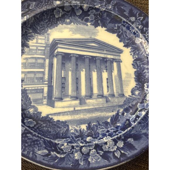 Wedgewood 9” Blue Transferware Plate Albany Ny Country Farmhouse Victorian - Picture 2 of 7